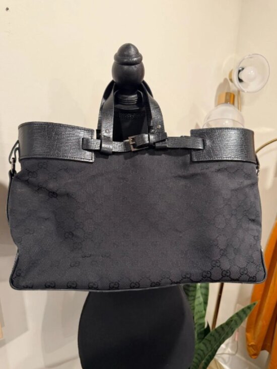 GU002, GUCCI, GG Leather & Canvas Tote w/COA - Picture 1 of 4